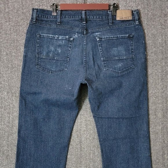 Nautica Jeans Mens 38x30* Blue Dark Wash Relaxed Straight Fit Distressed - Picture 9 of 16